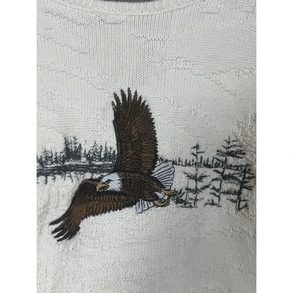 Fieldmaster USA Eagle‎ Sweater XL Cream Textured Knit Bald Eagle Cabin Cottage